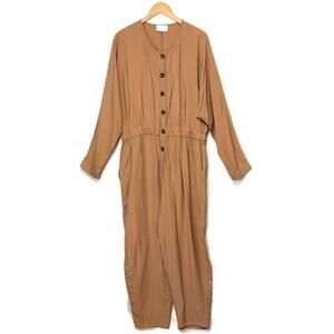 ASOS Tan Brown Relaxed Fit Jumpsuit 14 Scoop Neck Straight Leg Casual Chic